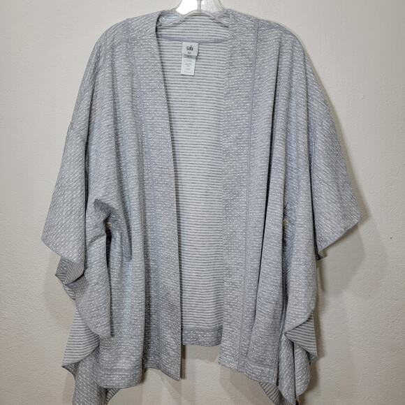 Cabi ATC Reversible Cape Poncho Jacket M L 5846 Gray Polka Dot White Stripe - Picture 1 of 8